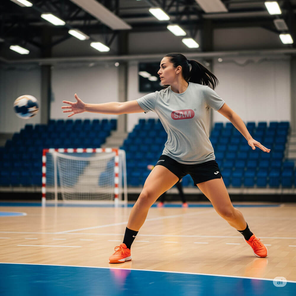 Steuerberatung für Sportler und Vereine – Handballspielerin mit SAM Trikot symbolisiert die Spezialisierung von SAM Steuerberatung Schönaich im Kreis Böblingen auf Profisportler